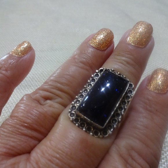 Sparkling "BLUE SUNSTONE" Handmade Sterling Ring Size 9.5 #908A - Picture 3 of 3